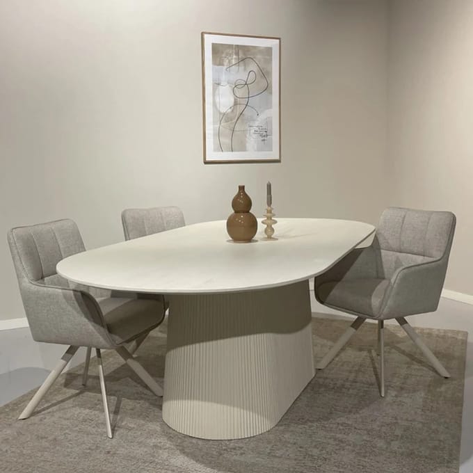 Ovale Eettafel Wit Mangohout 230x110 - 230x110 cm - Wit - Novihome