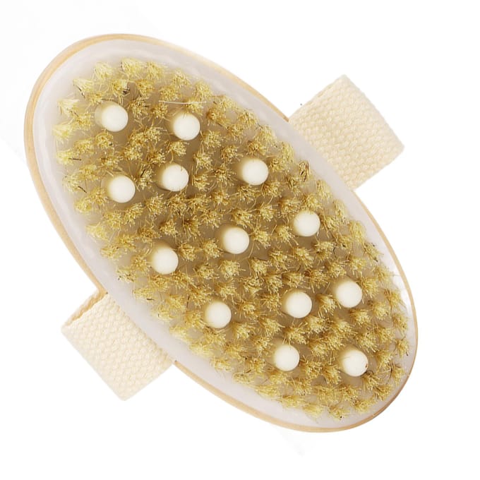 Brosse de Corps Laveur Cadre en Bois Massage Exfoliant Brosse de Corps Sèche pour Drainage Lymphatique beige