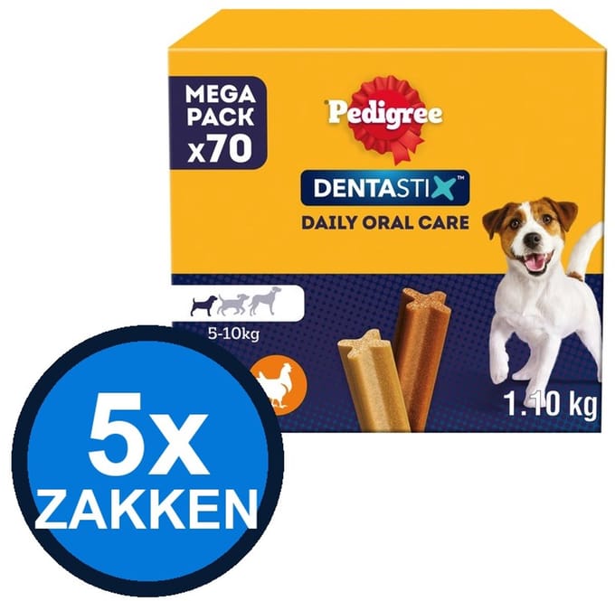 5x Pedigree - Dentastix Mini Multipack 70-pack - Hondenvoer Snacks - 1.1 kg