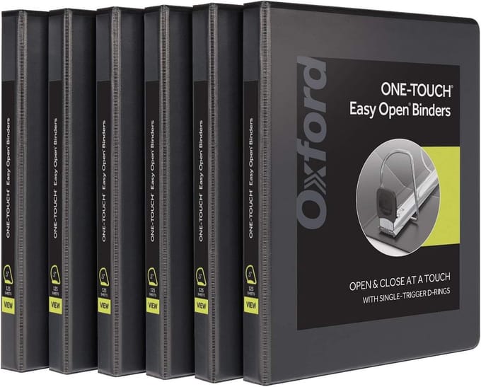 Set van 6 Zwarte Ringbanden 1.5 cm met Easy Open D-Ringen en Zichtvakken