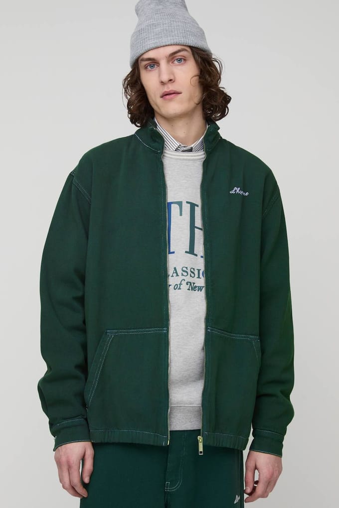Tall L'Homme Contrast Stitch Relaxed Fit Twill Track Jacket | Green | Size Medium