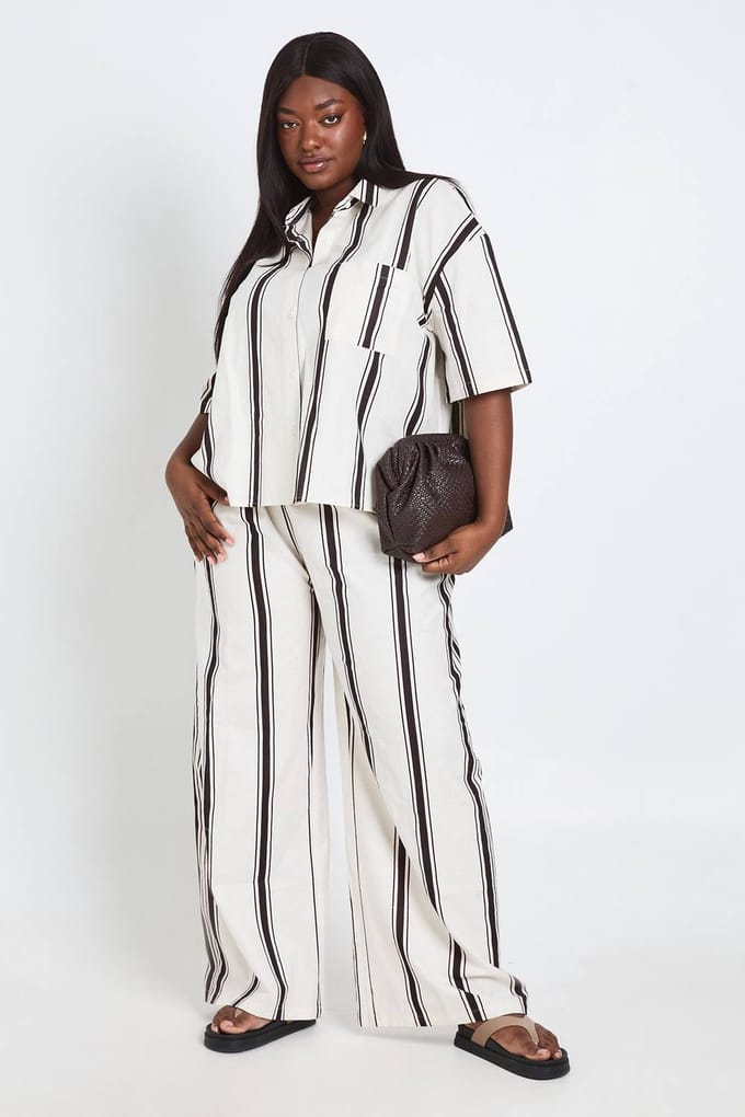 boohoo Dames Plus Linnen Boxy Gestreept Overhemd | Maat: 50