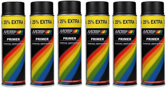 Motip primer zwart - grondverf - spuitbus - sneldrogend - 6 x 500 ml