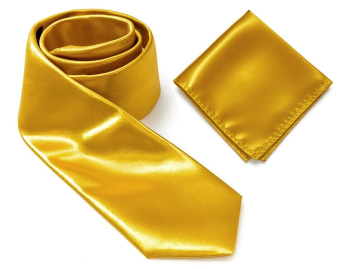 Sorprese Stropdas met Pochet - Goud - 7.5cm - Satijn - Stropdassen - Pochette - Cadeau