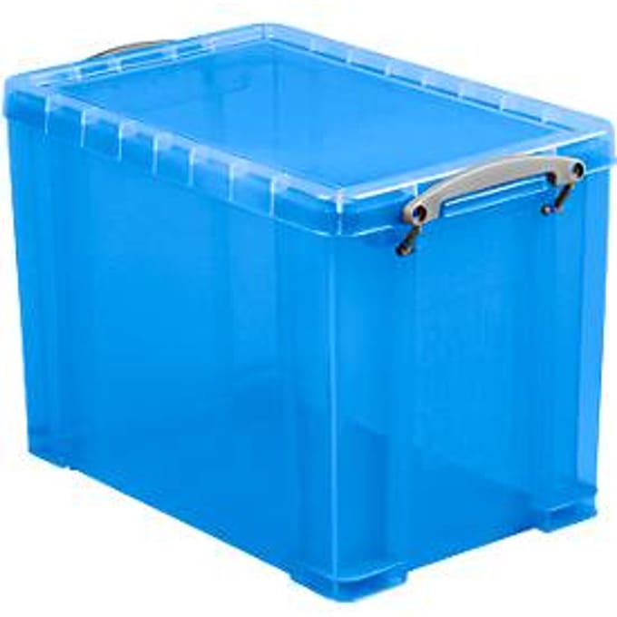 Really Useful Box opbergdoos, kunststof, met deksel, transparant blauw, 19 l
