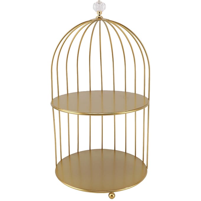 Vogelkooi Cosmetica Organizer Goud Ruimtebesparend IJzer Uniek Multifunctioneel Vogelkooi Make-up Display Double Layers beige