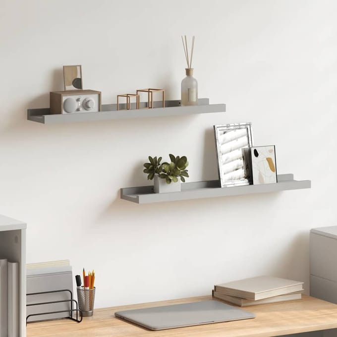 vidaXL - Fotoplanken - 2 - st - 60x9x3 - cm - MDF - grijs