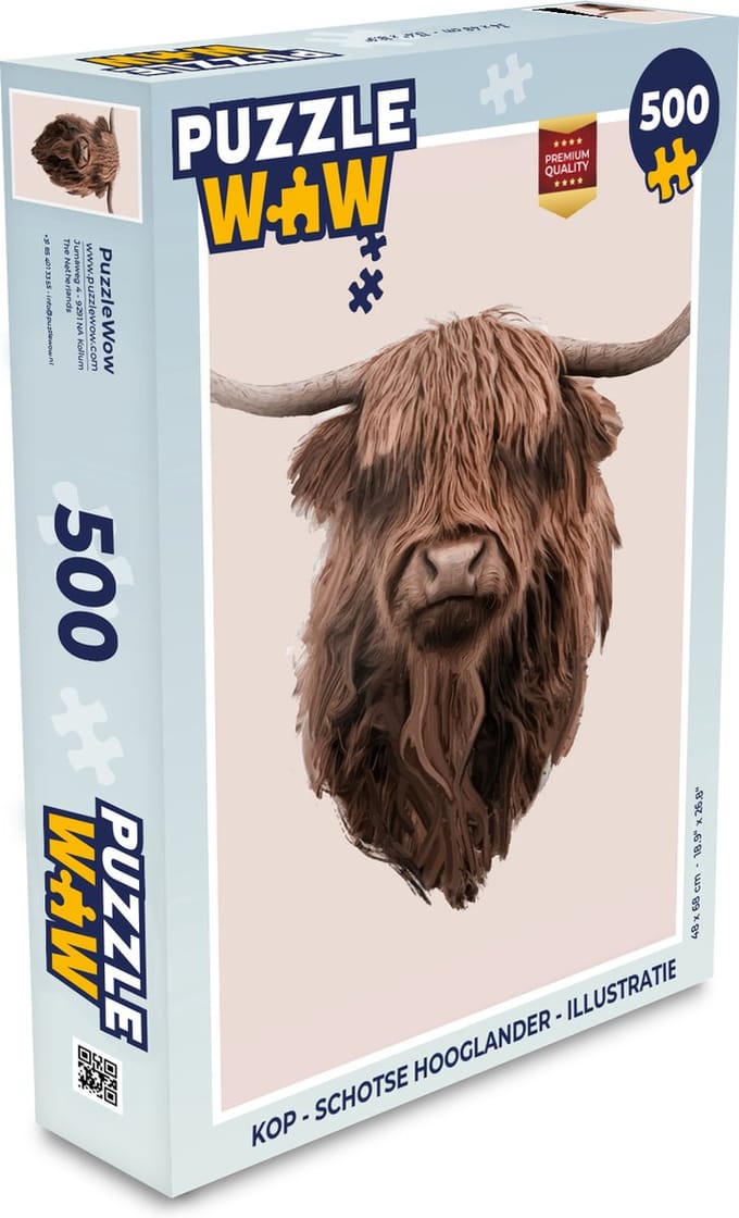 Puzzel Kop - Schotse Hooglander - Illustratie - Legpuzzel - Puzzel 500 stukjes