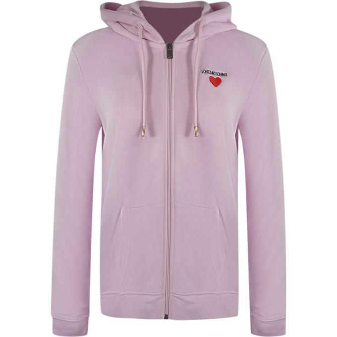 Love Moschino Small Heart Logo Zip Pink Hoodie