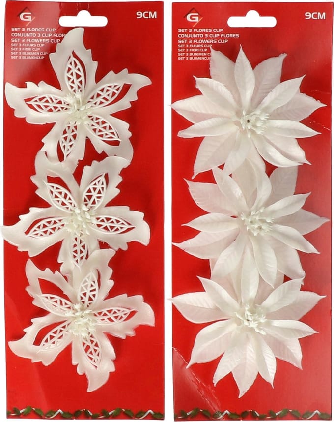 Gerimport Decoratie bloemen op clip - 6x stuks - wit - kunststof
