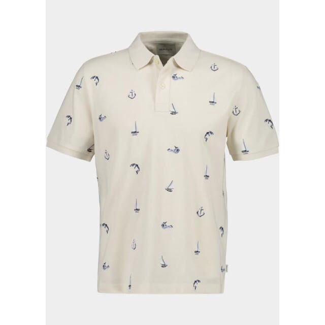 Gant Polo Embroidered Short Sleeve Creamed White / male