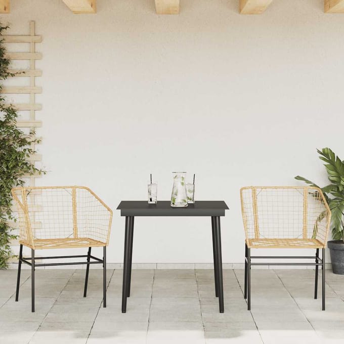 vidaXL - 3-delige - Tuinset - poly - rattan - glas - bruin