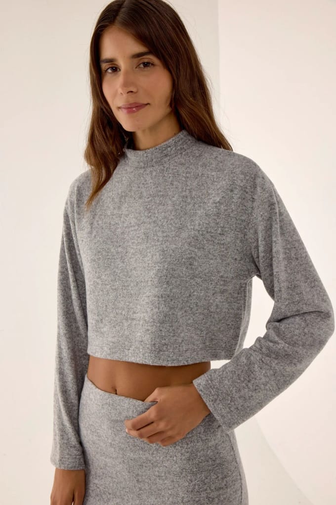 Ontspannen Pasvorm Halve Col Crop Blouse