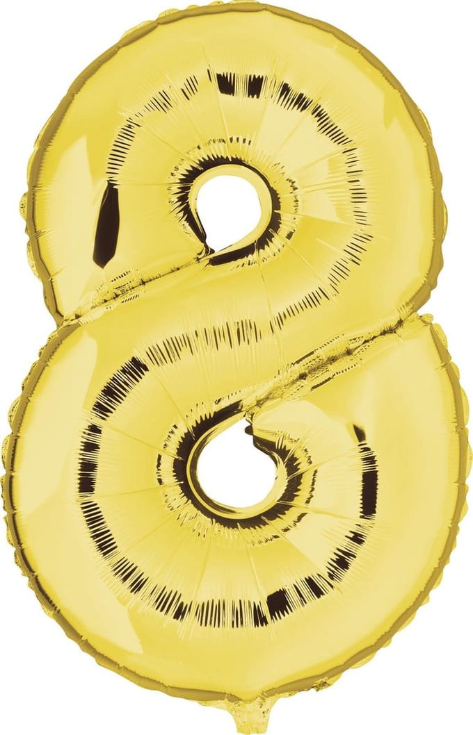 Folieballon Cijfer 8 Goud - 92 cm