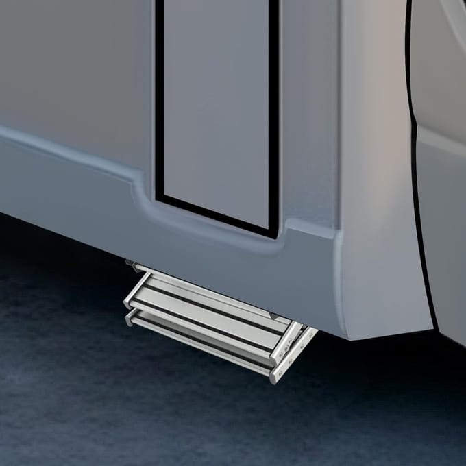 Dubbele Opstap Caravan - Camper Trede - Veilig Instappen - Antislip Rubber - 55 cm Breed - Zilver