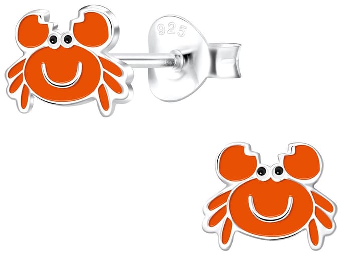 Joy|S - Zilveren krab oorbellen - 6 x 7 mm - oranje rood
