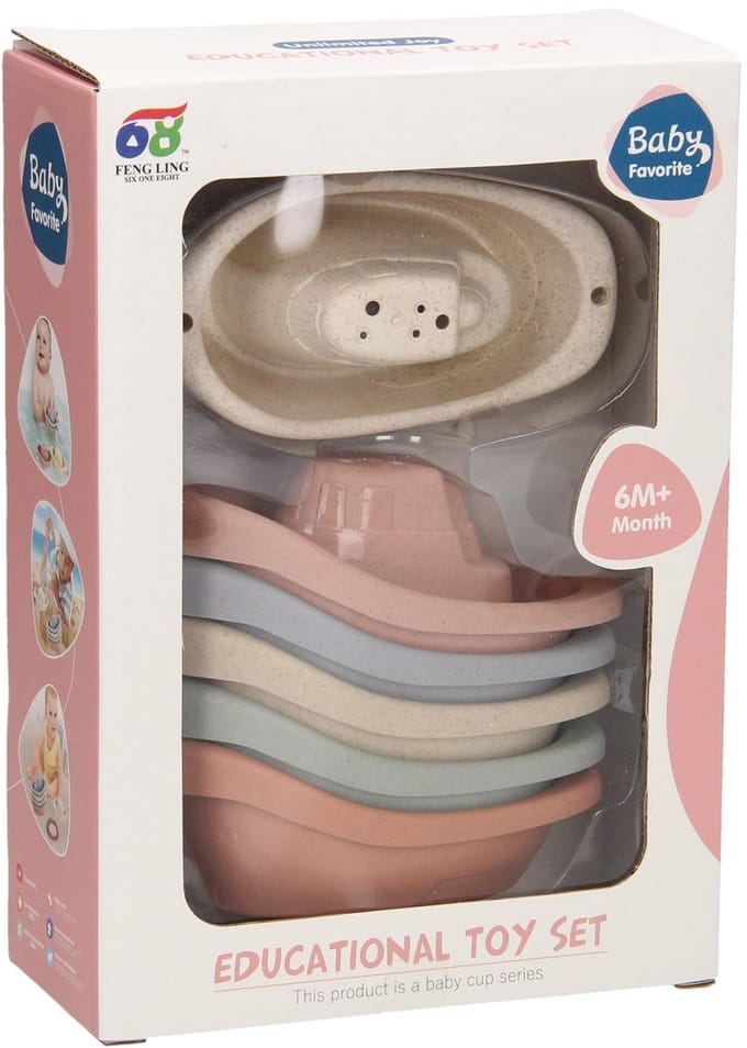 Lobbes badbootjes pastel speelgoed voor in bad, 6-delig set.