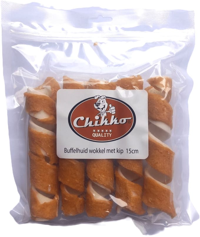 Chikko Quality - Buffelhuidwokkels met Kip - Hondensnack - 5 st. à 15cm