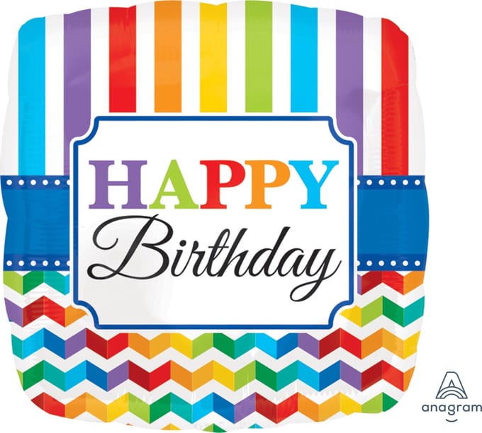 Helium Ballon Happy Birthday Strepen 43cm leeg