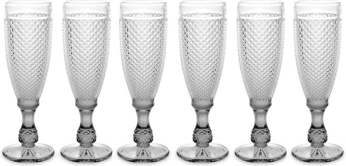 Vivalto Prosecco/champagneglazen - glas - set 12x stuks - 185 ml - Luxe Diamonds relief glas