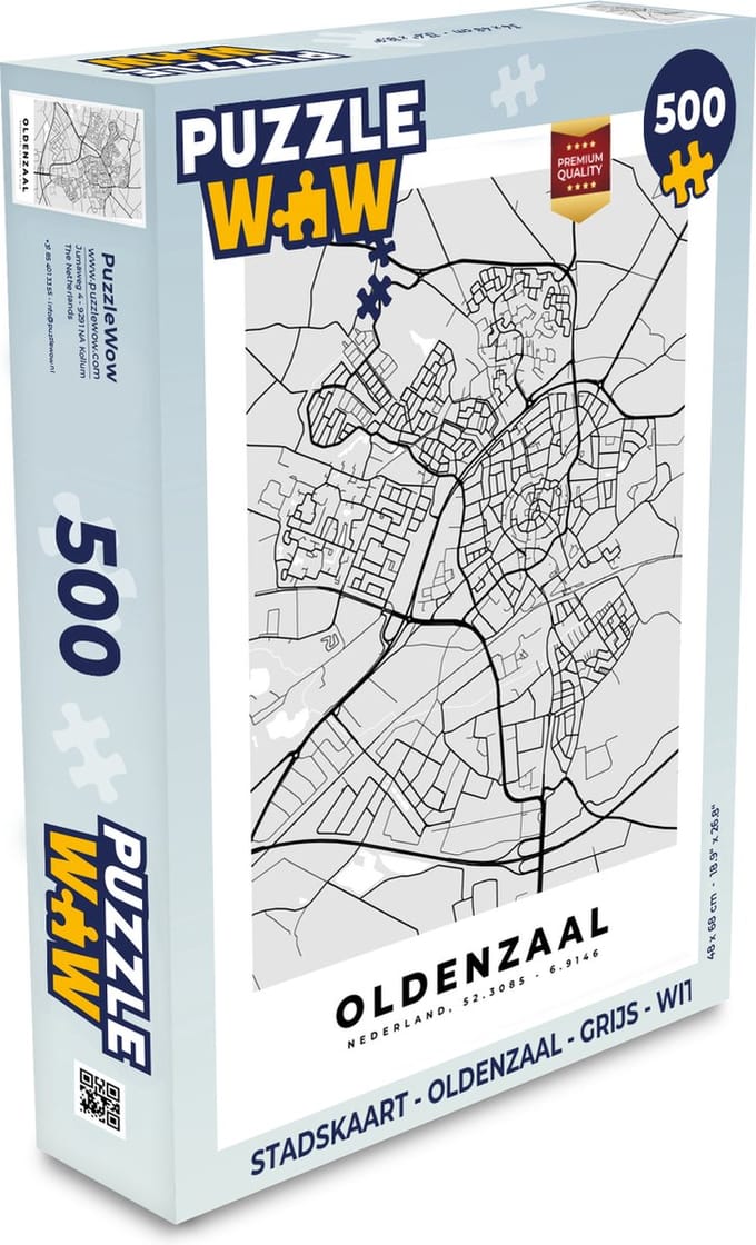 Puzzel Stadskaart - Oldenzaal - Grijs - Wit - Legpuzzel - Puzzel 500 stukjes - Plattegrond