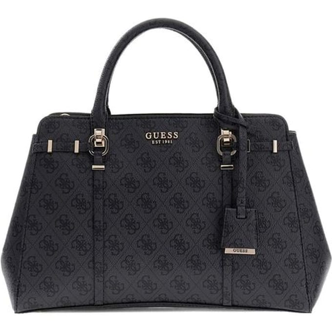 GUESS handtas schoudertas Leona Logo Multi Compartment Satchel Coal Logo donkergrijs