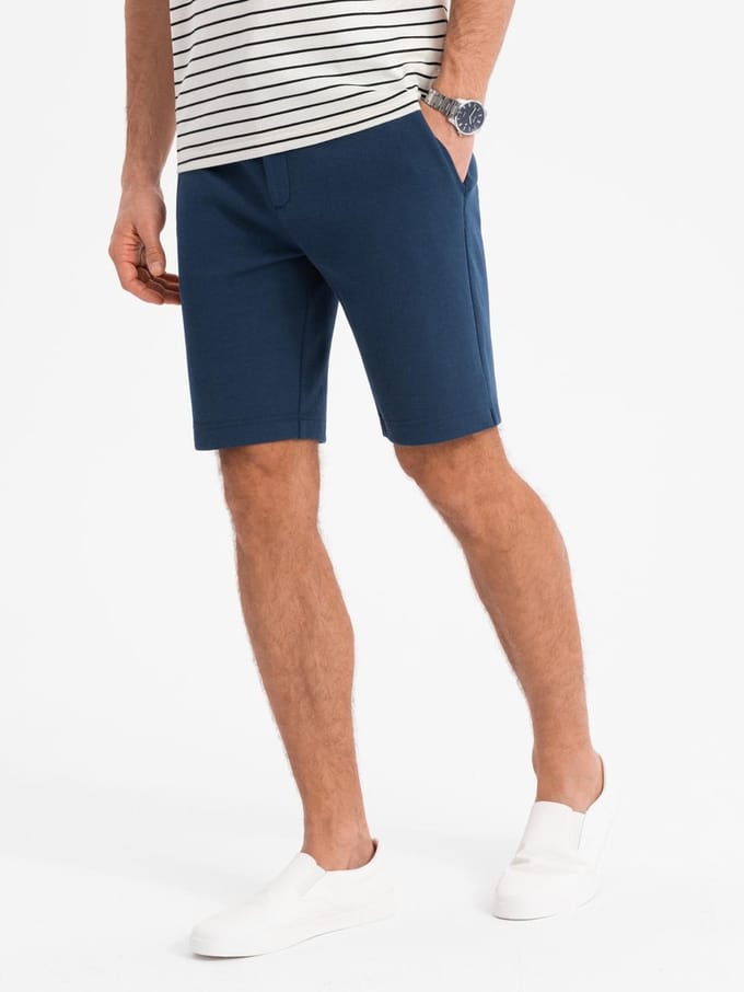 OMBRE Korte Broek - Slim Fit - Katoen - Knopen Marine S