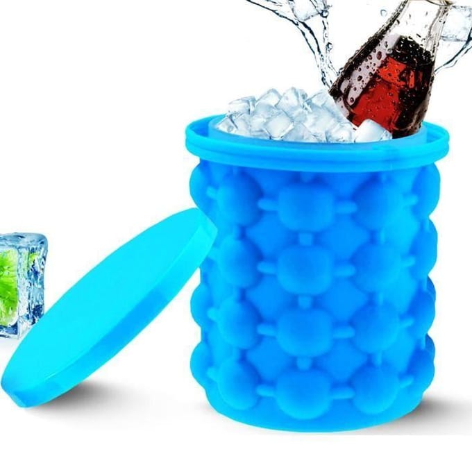 Seau à glace - 2 en 1 silicone - avec couvercle - portable - Ø14 cm bleu