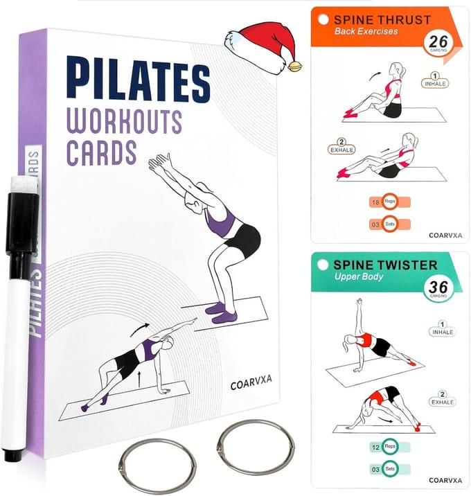 Pilates Oefenkaarten Set - Thuis Training - Kracht Opbouwen - 4 Weken Programma - 58 Kaarten - Paars