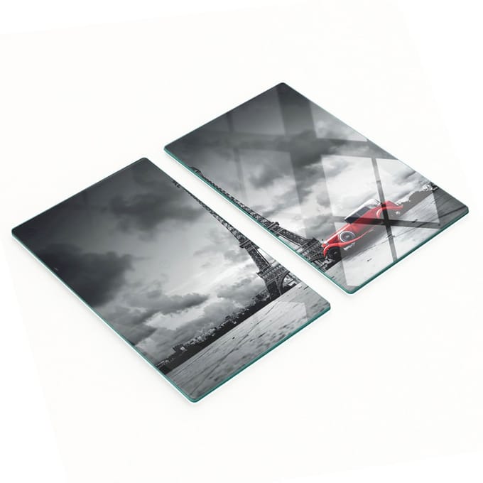 Decoratieve snijplanken van gehard glas met Eiffeltoren-motief, 2x30x52 cm