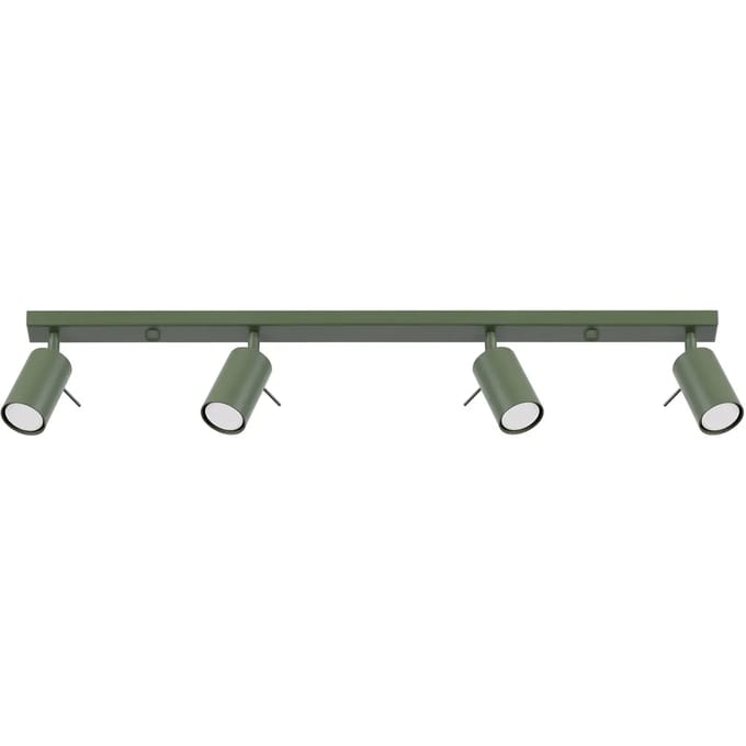 Plafondlamp RING 4L met 4 verstelbare spots in lijn - Sollux Lighting - IP20 - Olijfgroen staal behuizing - 81 x 6 x 17 cm - 4 x GU10 LED, exclusief lichtbron - 4 x 10 W - Moderne plafondlamp voor gang, hal en slaapkamer