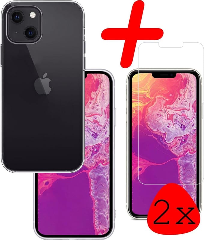 Hoesje Met 2x Screenprotector - Geschikt voor Apple iPhone 13 Mini - Sterk & Shockproof - Back Cover - Siliconen Case - Telefoon Hoes - Transparant