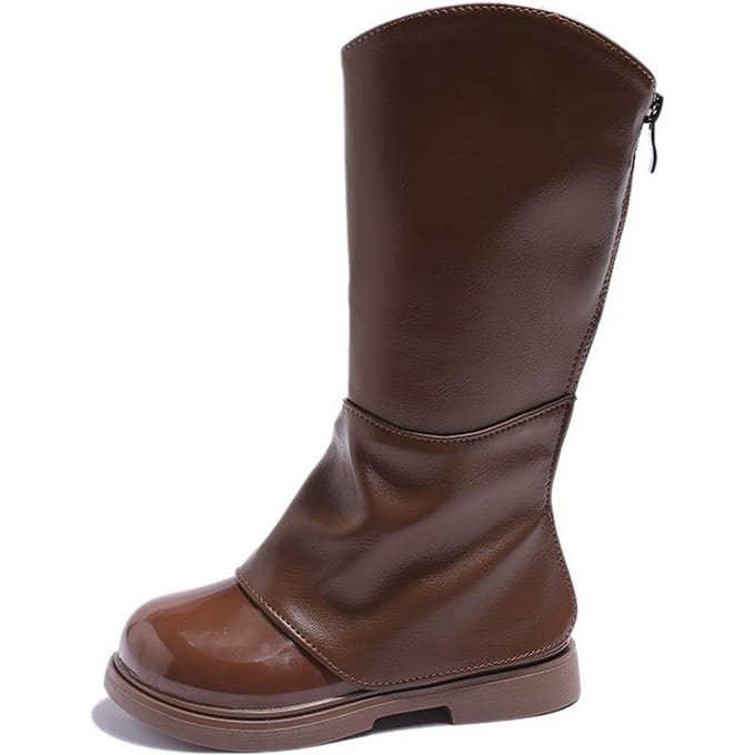 Kinderen Knielaarzen Herfst Britse Meisjes Prinsessenlaarzen Kinderen Rits Pluche Comfortabel Antislip Lange Laars 36 bruin