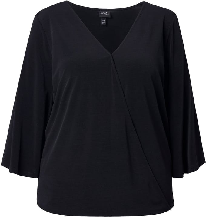 Ulla Popken - Dames - T-shirt wikkellook 3/4-klokmouwen - Zwart - Maat 54+