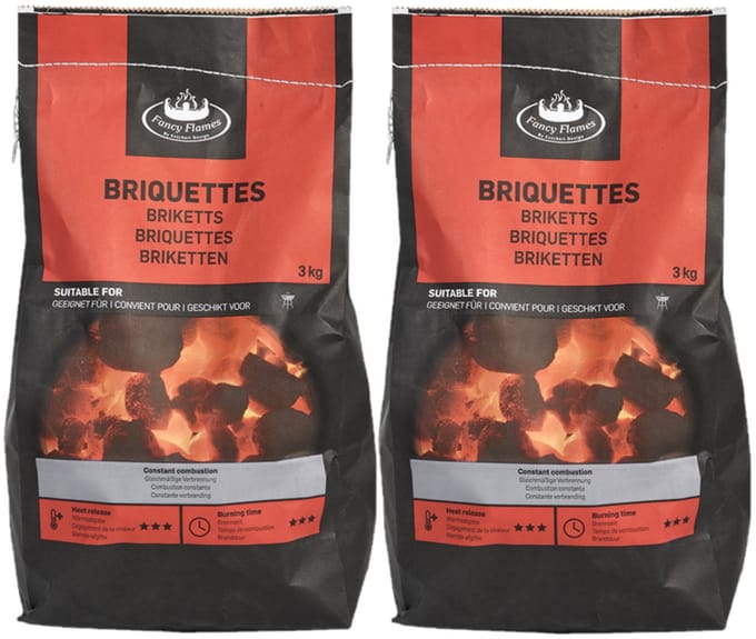 Fancy Flames Barbecue/BBQ Briketten - 2x - 3 kilo - 100% natuurlijk - geschikt voor BBQ