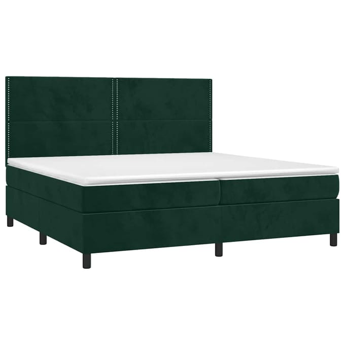 vidaXL - Boxspring - met - matras - en - LED - fluweel - donkergroen - 200x200 - cm