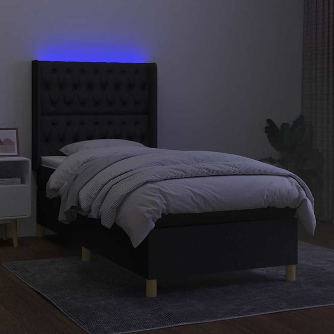 vidaXL - Boxspring - met - matras - en - LED - stof - zwart - 100x200 - cm