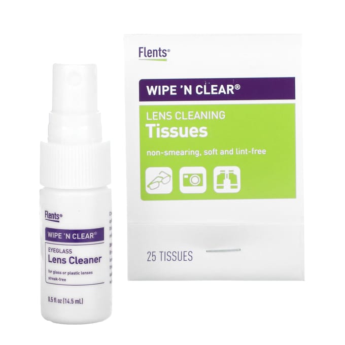 Wipe 'N Clear, Zonnebril Lensreiniger, 50 Doekjes, 1 Spray, 14,5 ml (0.5 fl oz) white
