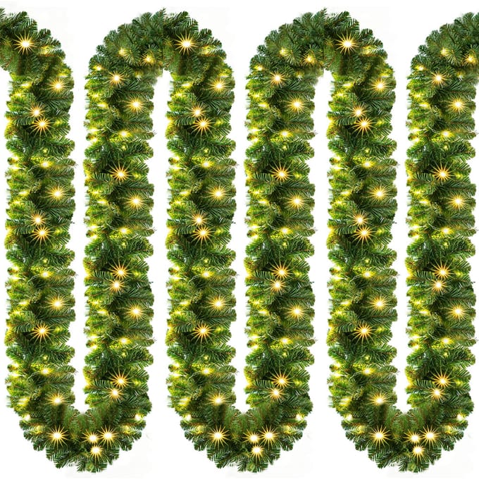 Casaria Kerstguirlande - 10m 200 LED´s-Dennennaalden Groen – Warm wit