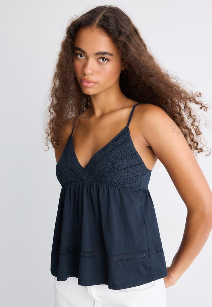 Stradivarius Crochet top met bandjes  Donkermarine S