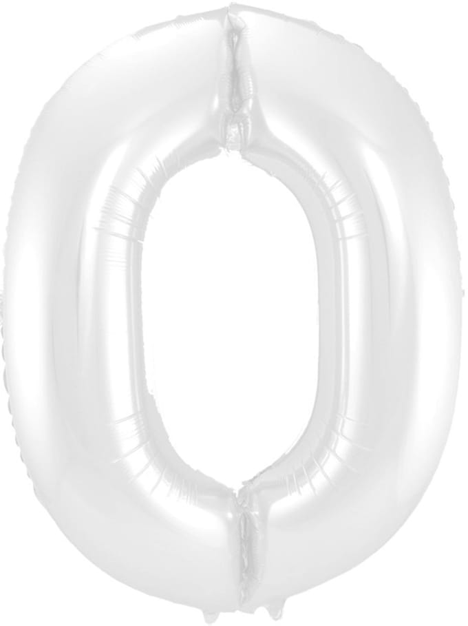 Folat - Folieballon Cijfer 0 Wit Metallic Mat - 86 cm