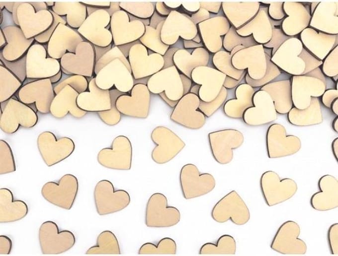 Partydeco - Confetti houten hartjes 2 x 2 cm (50 stuks)