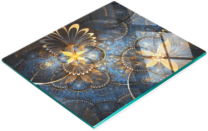 Glazen serveerplank met fractale bloemmotieven 60x52 cm