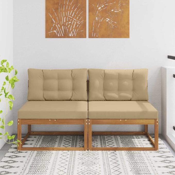 vidaXL - Buiten - Midden - Sofa - met - kussen - 2 - Stuk - Naturel