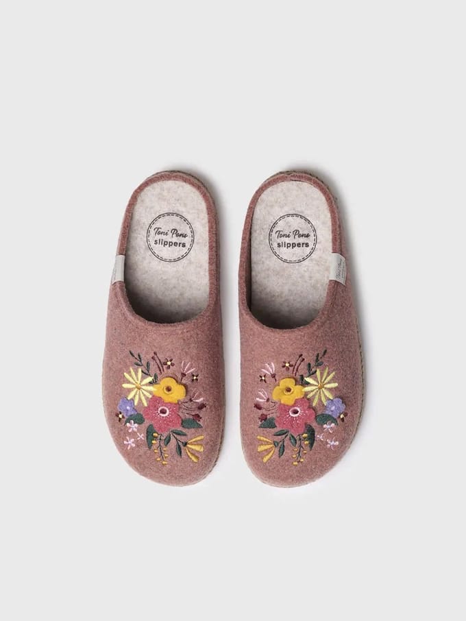Damesslippers van vilt met bloemen | DELI-EF