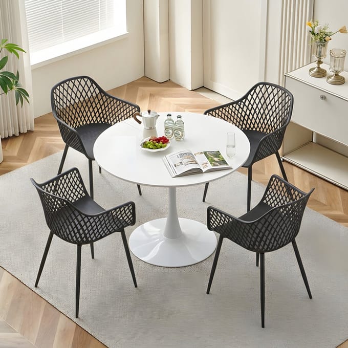 EGGREE eettafel en stoelen set - witte tafel Ø 100 cm met 4 stoelen - voor bar - kookeiland, café en eetkamer