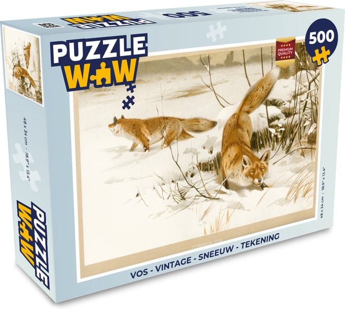 Puzzel Vos - Vintage - Sneeuw - Tekening - Legpuzzel - Puzzel 500 stukjes