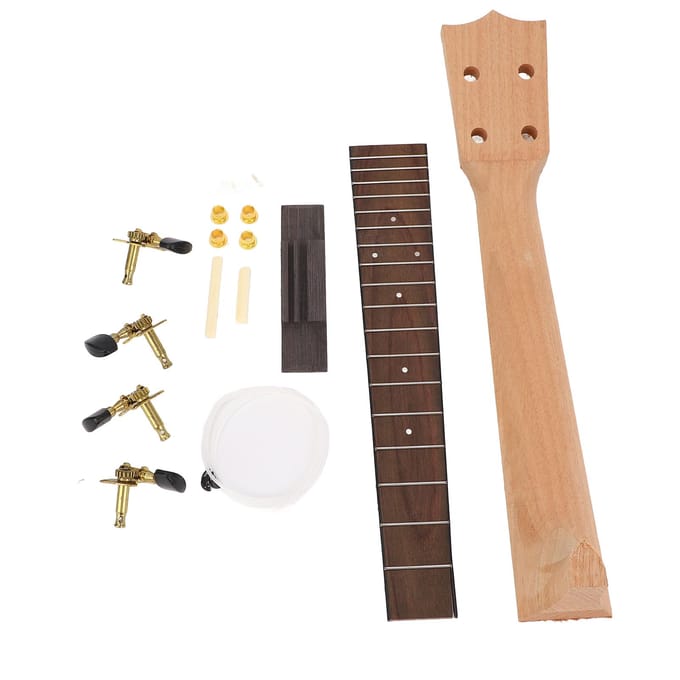 Ukelele Hals Kit Ukelele Hals Palissander Toets Snaarknop en Brug Set voor Handwerk beige