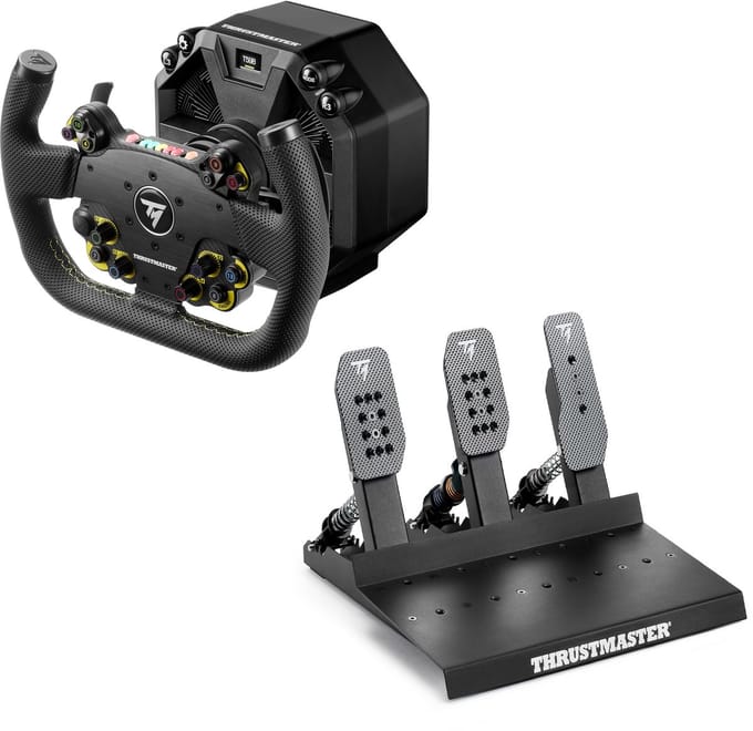 Thrustmaster T598 Servo Base Direct Axial Drive 10 Nm Force Feedback + EVO Racing 31U Leather + Raceline Pedals III LC – Direct Drive Sim Racing Set - PC - PS4 - PS5