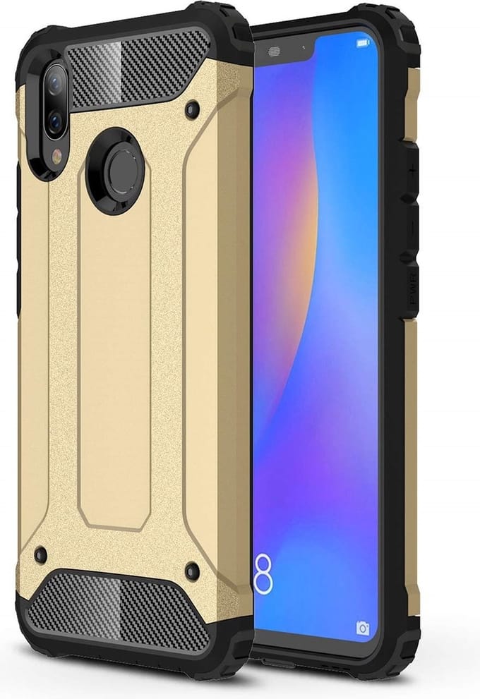 Ntech Hoesje Geschikt voor Huawei P Smart 2019 Dual layer Armor Hoesje - Goud